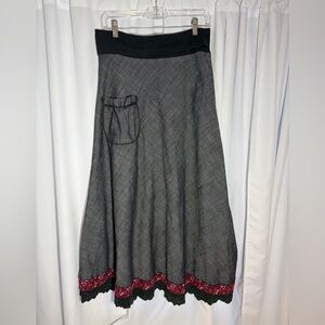 CAMELEON Black Chambray Maxi Skirt w/Floral & Lace Trim Sz M